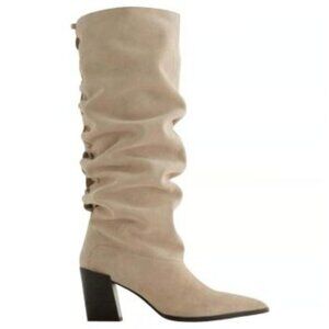 Zara Cowboy Boots Beige Leather Suede Knee High Slouchy Western Women's 10 US
